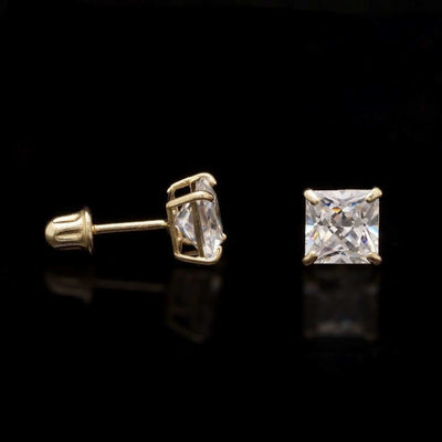 1.5Ct CZ Princess-Cut 14K Yellow Gold Stud Earrings 5mm