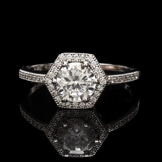 1.50CTW CZ Round-Cut Sterling Silver Hexagon Ring