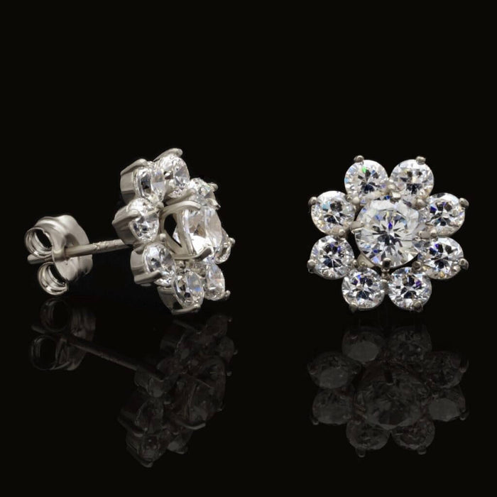 1.5Ct Round CZs 2-in-1 Flower Jacket Stud 14K White Gold Earrings