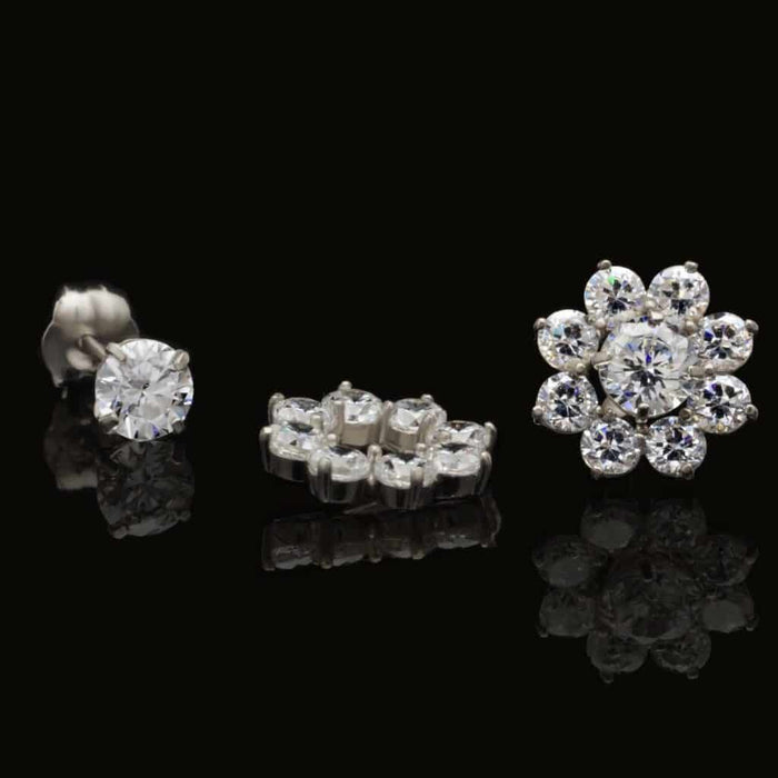 1.5Ct Round CZs 2-in-1 Flower Jacket Stud 14K White Gold Earrings