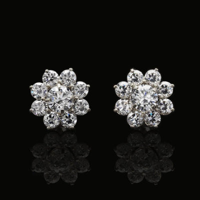 1.5Ct Round CZs 2-in-1 Flower Jacket Stud 14K White Gold Earrings