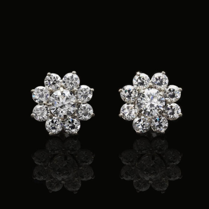 1.5Ct Round CZs 2-in-1 Flower Jacket Stud 14K White Gold Earrings