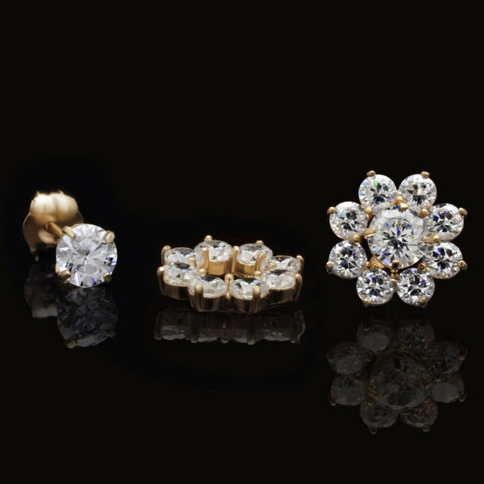 1.5Ct CZ 2 in 1 Flower Jacket Stud Earrings 14K Yellow Gold