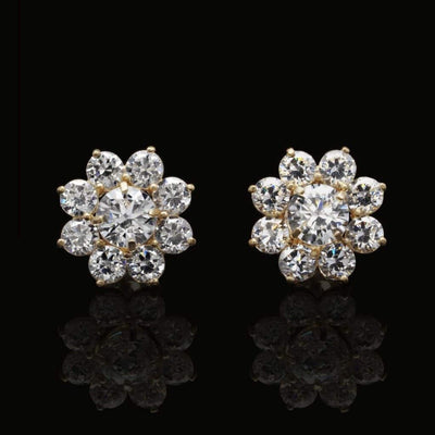 1.5Ct CZ 2 in 1 Flower Jacket Stud Earrings 14K Yellow Gold