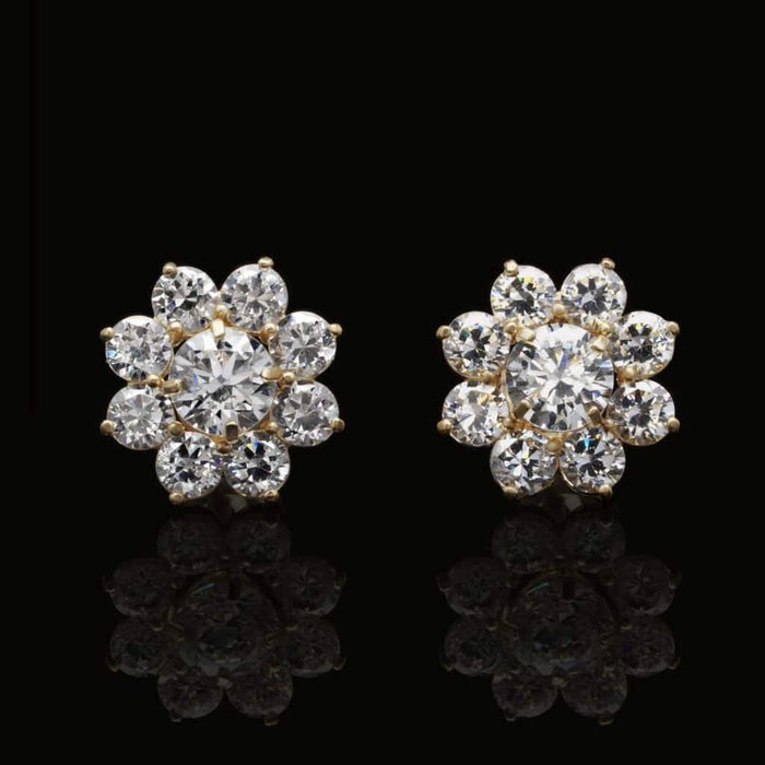 1.5Ct CZ 2 in 1 Flower Jacket Stud Earrings 14K Yellow Gold