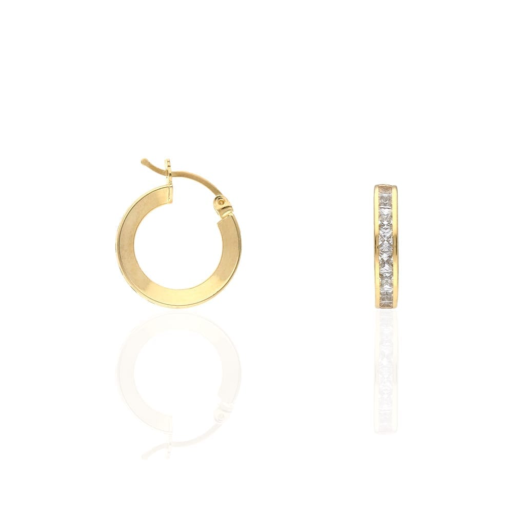 14K Yellow Gold Channel Set Princess Cut Cubic Zirconia Hoop Earrings 12mm-60mm