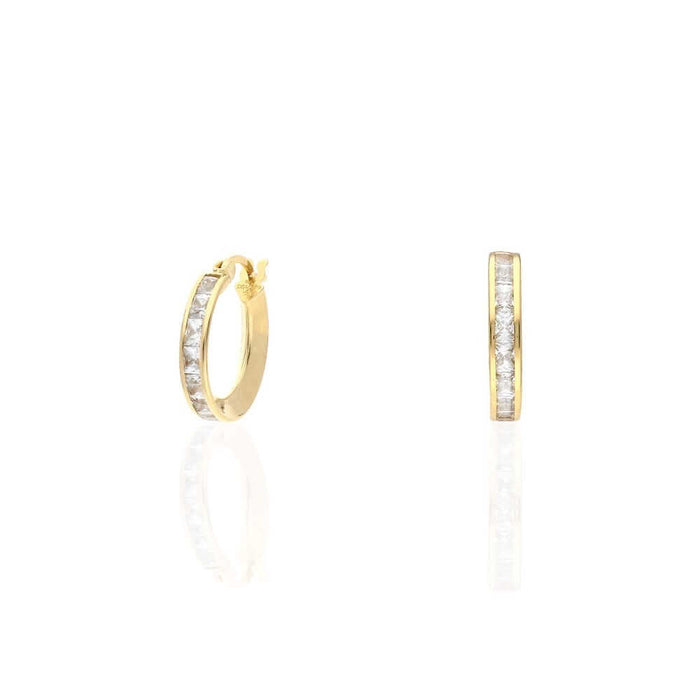 14K Yellow Gold Channel Set Princess-Cut CZ Hoop Earrings 12mm-60mm