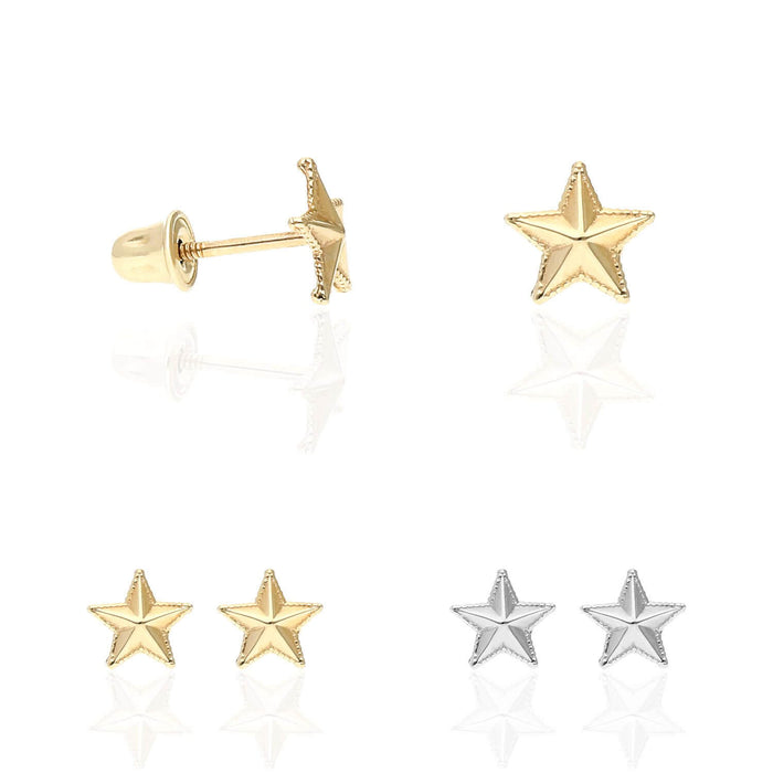 14K Yellow White Gold Screw Back Mini Star Studs Earrings