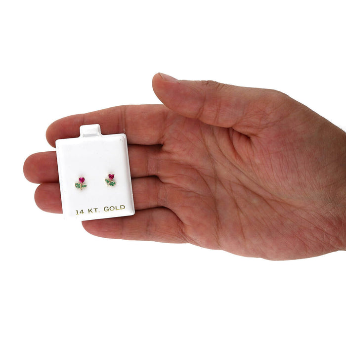 Ruby And Emerald Tulip Flower Screw Back Stud Earrings 14K Yellow Gold