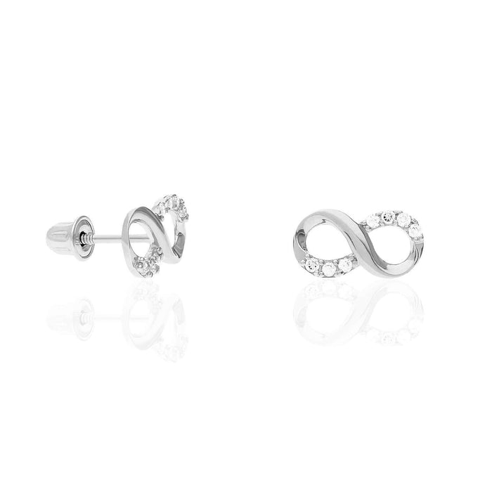 14K Yellow White Gold CZ Infinity Screw Back Stud Earrings