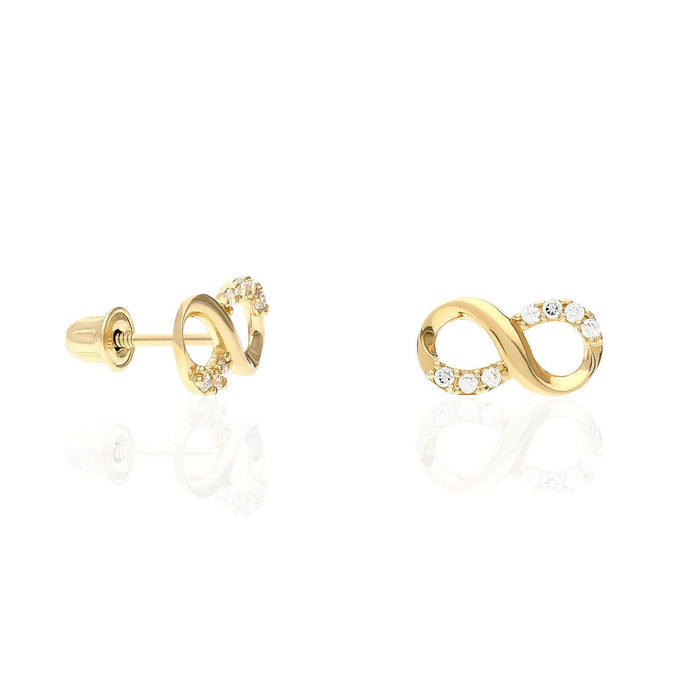 14K Yellow White Gold CZ Infinity Screw Back Stud Earrings