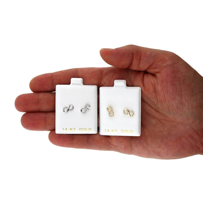 14K Yellow White Gold CZ Infinity Screw Back Stud Earrings