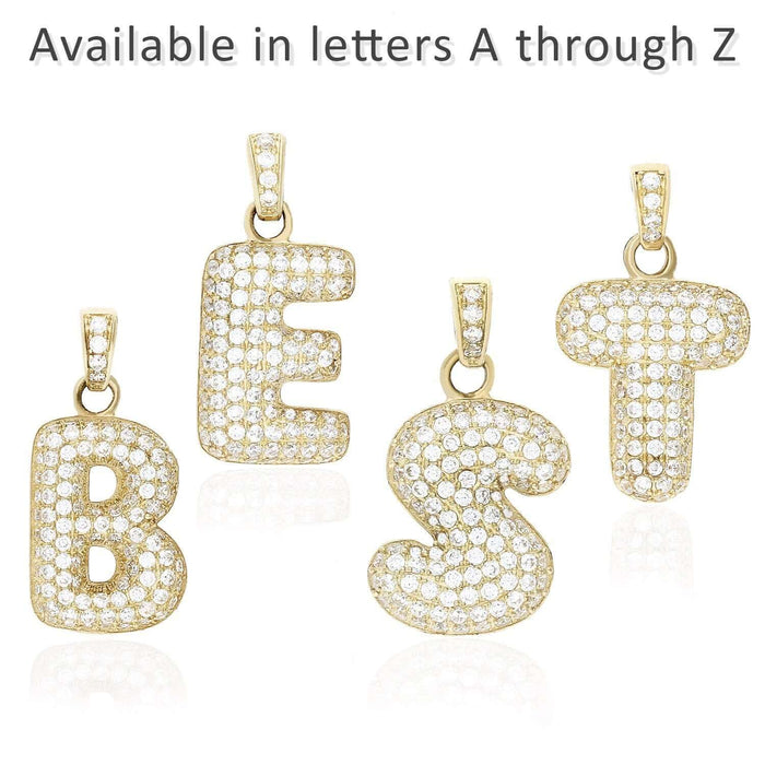 Solid 10K Yellow Gold Micro Pave Set CZ Bubble Initial Pendant A-Z
