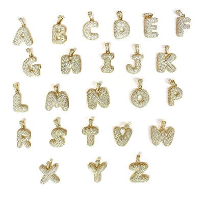 10k Yellow Gold Micro Pave Set CZ Bubble Large Initial Pendant A-Z