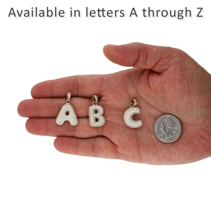 10k Yellow Gold Micro Pave Set CZ Bubble Large Initial Pendant A-Z