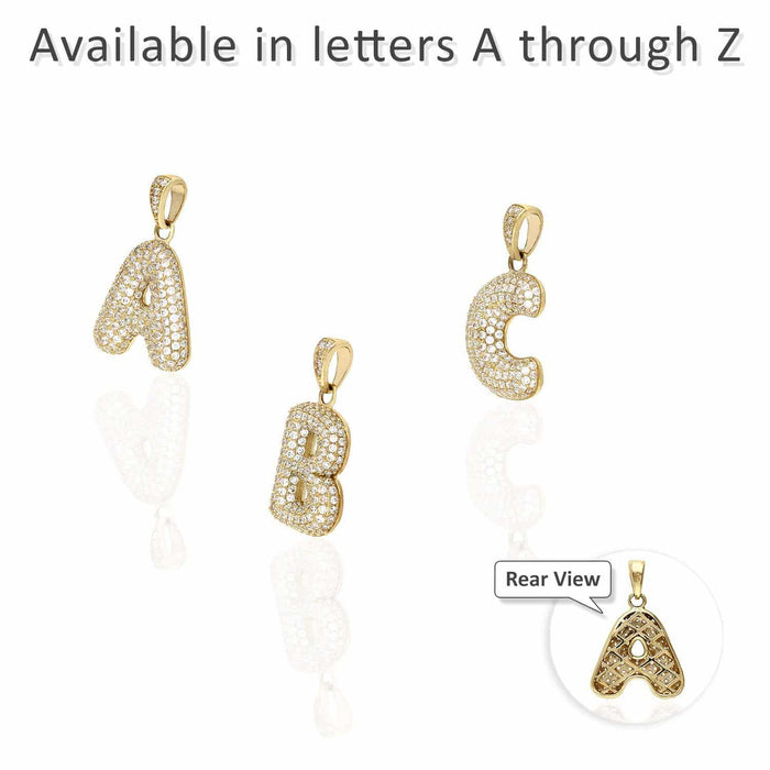 10k Yellow Gold Micro Pave Set CZ Bubble Large Initial Pendant A-Z