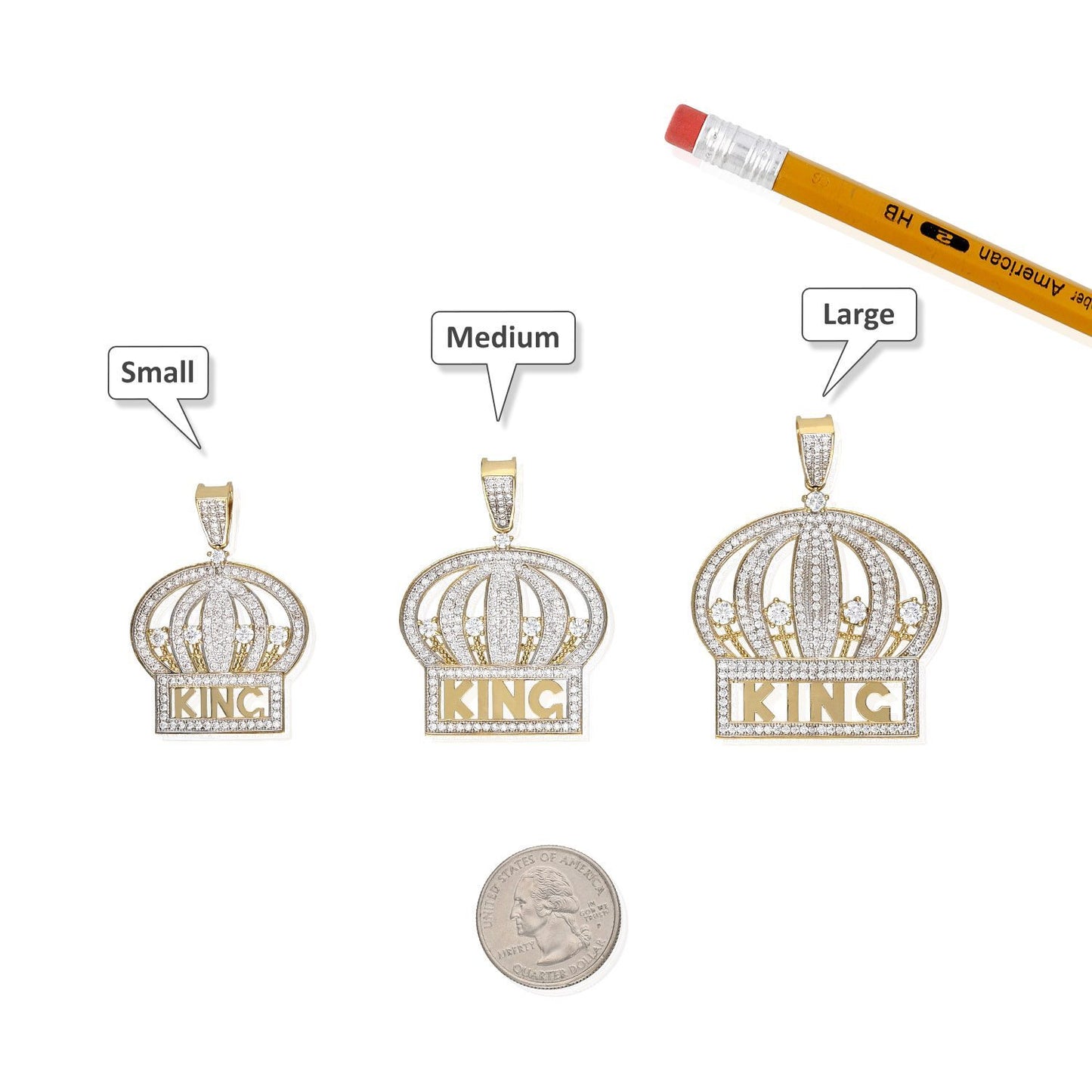 10K Yellow Gold Micro Pave Set CZ King Crown Pendant