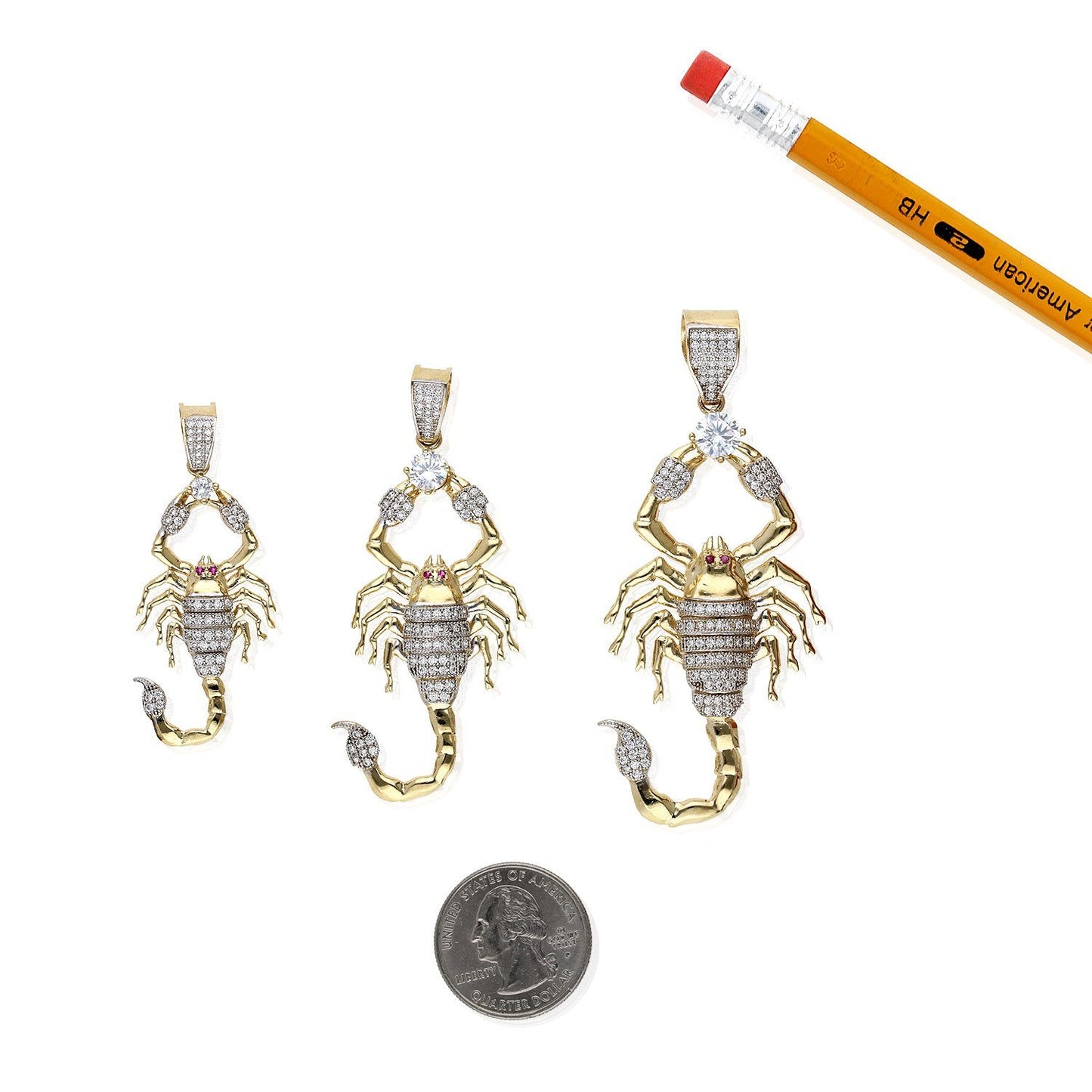 10K Yellow Gold CZ Pave Scorpio Charm Pendant 2"-3"