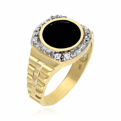 Two Tone Jubilee 10K Gold Black Onyx And CZ Signet Ring