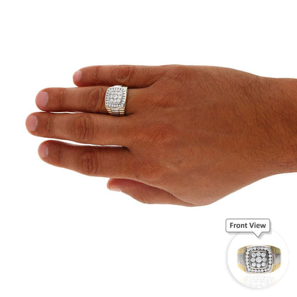 10K Two Tone Gold 0.60Ct CZ Square Halo Jubilee Signet Ring