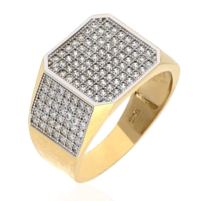 10K Gold Yellow CZ Micro Pave Octagon Signet Ring