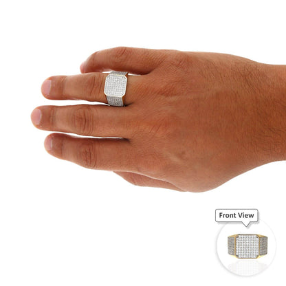 10K Gold Yellow CZ Micro Pave Octagon Signet Ring