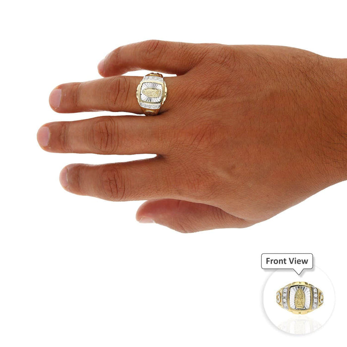 10K Gold Yellow White Zirconia Our Lady of Guadalupe And Lucky Horseshoe Ring