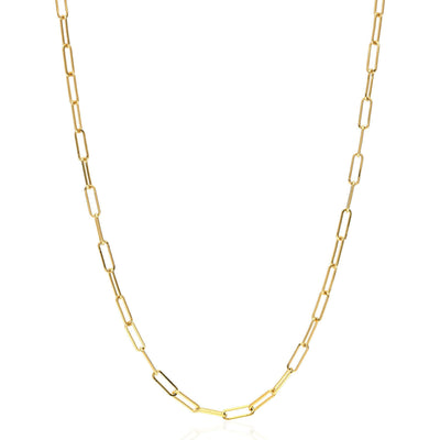 18K Yellow Gold 2mm Paperclip Chain (Solid Links) 16"-24"