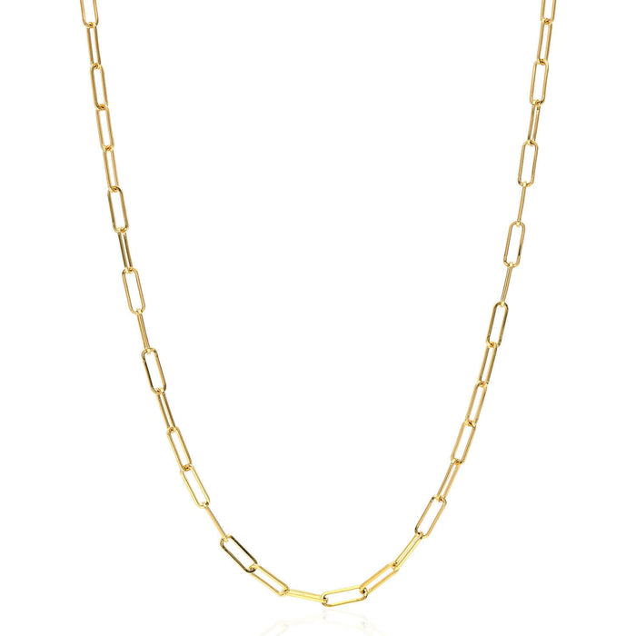 18K Yellow Gold 2mm Paperclip Chain (Solid Links) 16"-24"