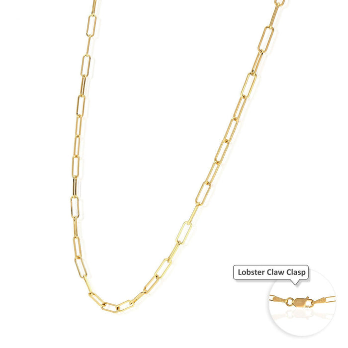 18K Yellow Gold 2mm Paperclip Chain (Solid Links) 16"-24"