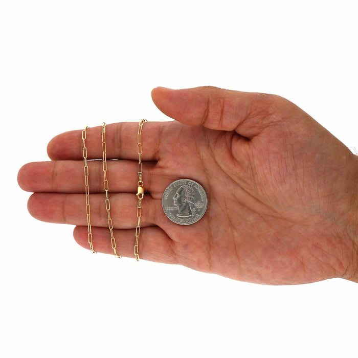 18K Yellow Gold 2mm Paperclip Chain (Solid Links) 16"-24"