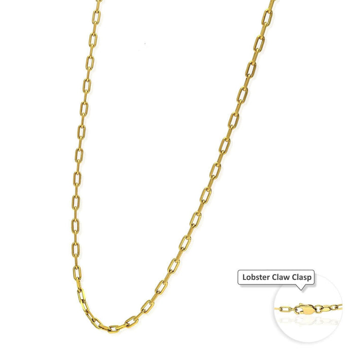 18K Yellow Gold 2.5mm Paperclip Elongated Chain (Solid Links) 16"-24"