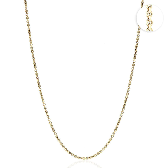 18K Yellow Gold 1.5mm Cable Chain (Solid Links) 16"-24"