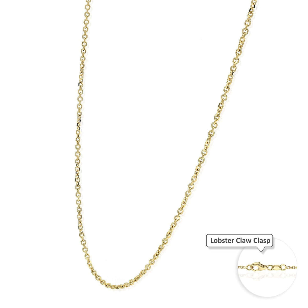 18K Yellow Gold Diamond-Cut 1.5mm Cable Chain (Solid Links) 16"-24"