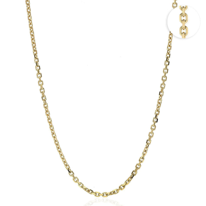 18K Yellow Gold 2mm Diamond-Cut Cable Chain (Solid Links) 16"-24"