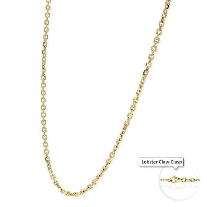 18K Yellow Gold 2mm Diamond-Cut Cable Chain (Solid Links) 16"-24"
