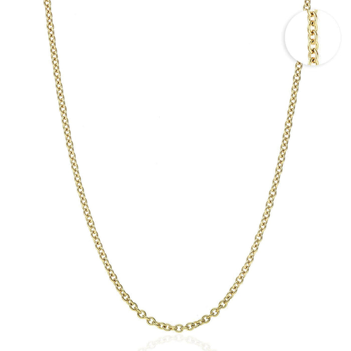 18K Yellow Gold 2mm Cable Chain (Solid Links) 16"-24"