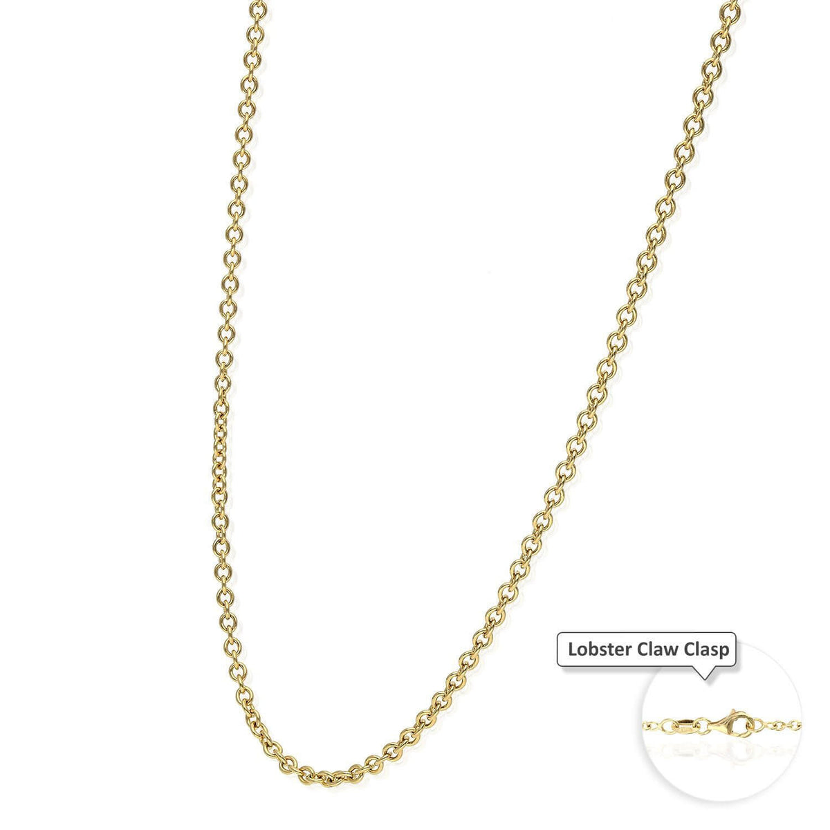 18K Yellow Gold 2mm Cable Chain (Solid Links) 16"-24"