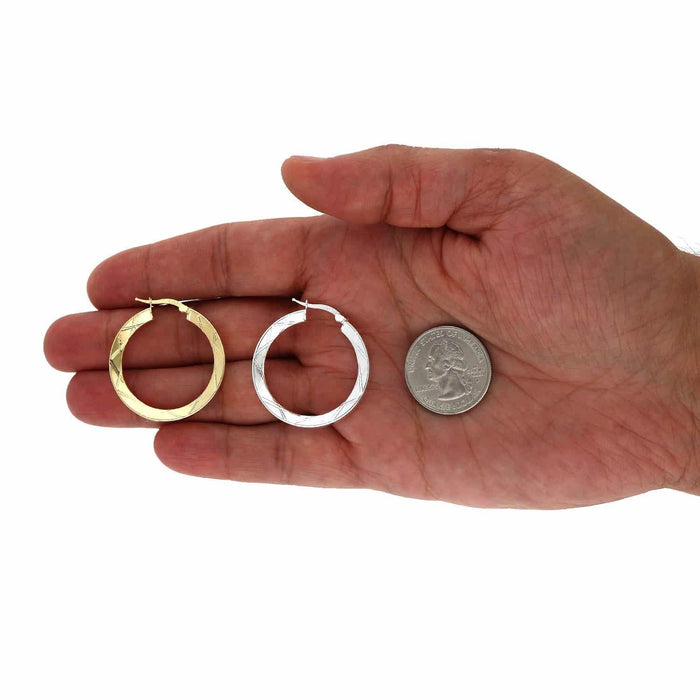 Yellow White Gold Over Sterling Silver Triangle Tube Diamond-Cut Hoop Earrings