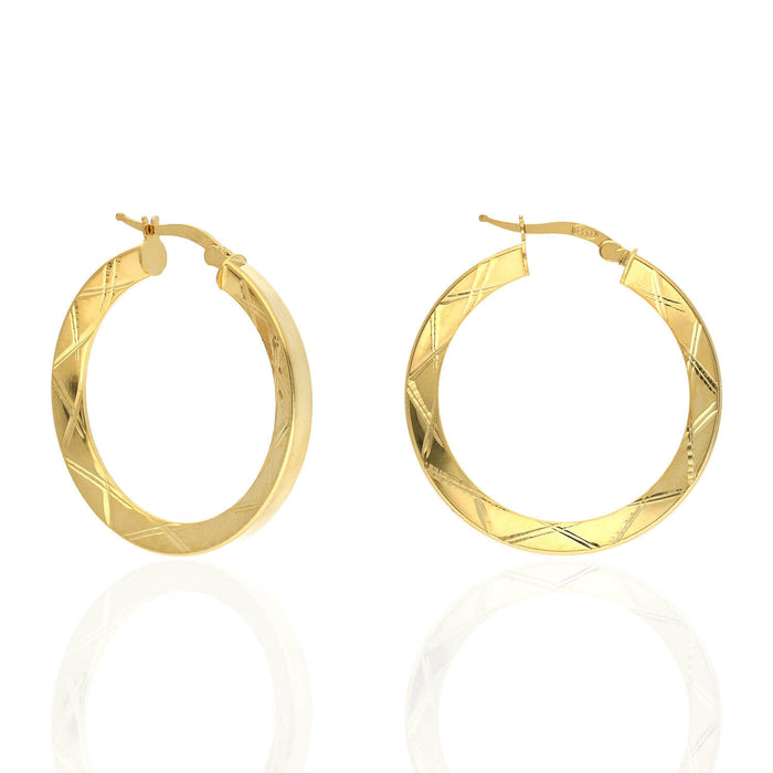 Yellow White Gold Over Sterling Silver Triangle Tube Diamond-Cut Hoop Earrings