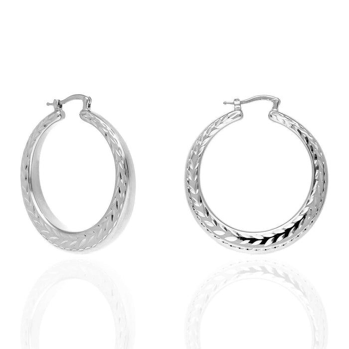 Yellow White Gold Tone 925 Sterling Silver Diamond-Cut Chunky Hoop Earrings 38mm