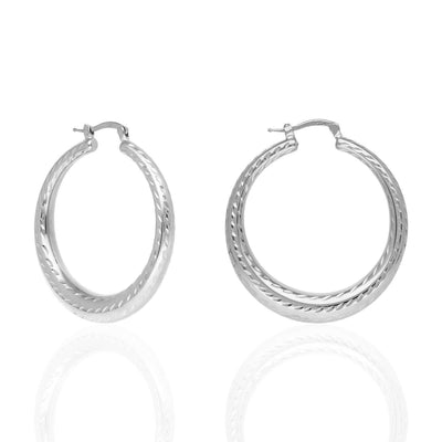 Yellow White Gold Tone 925 Sterling Silver Diamond-Cut Chunky Hoop Earrings 39mm