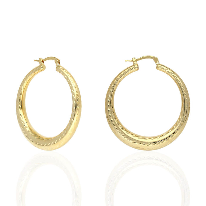 Yellow White Gold Tone 925 Sterling Silver Diamond-Cut Chunky Hoop Earrings 39mm