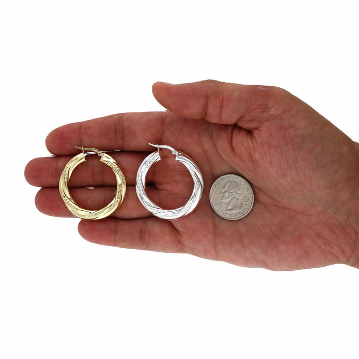 14k Gold Over Silver Twisted Tube Diamond-Cut Diameter Hoop Earrings 36mm