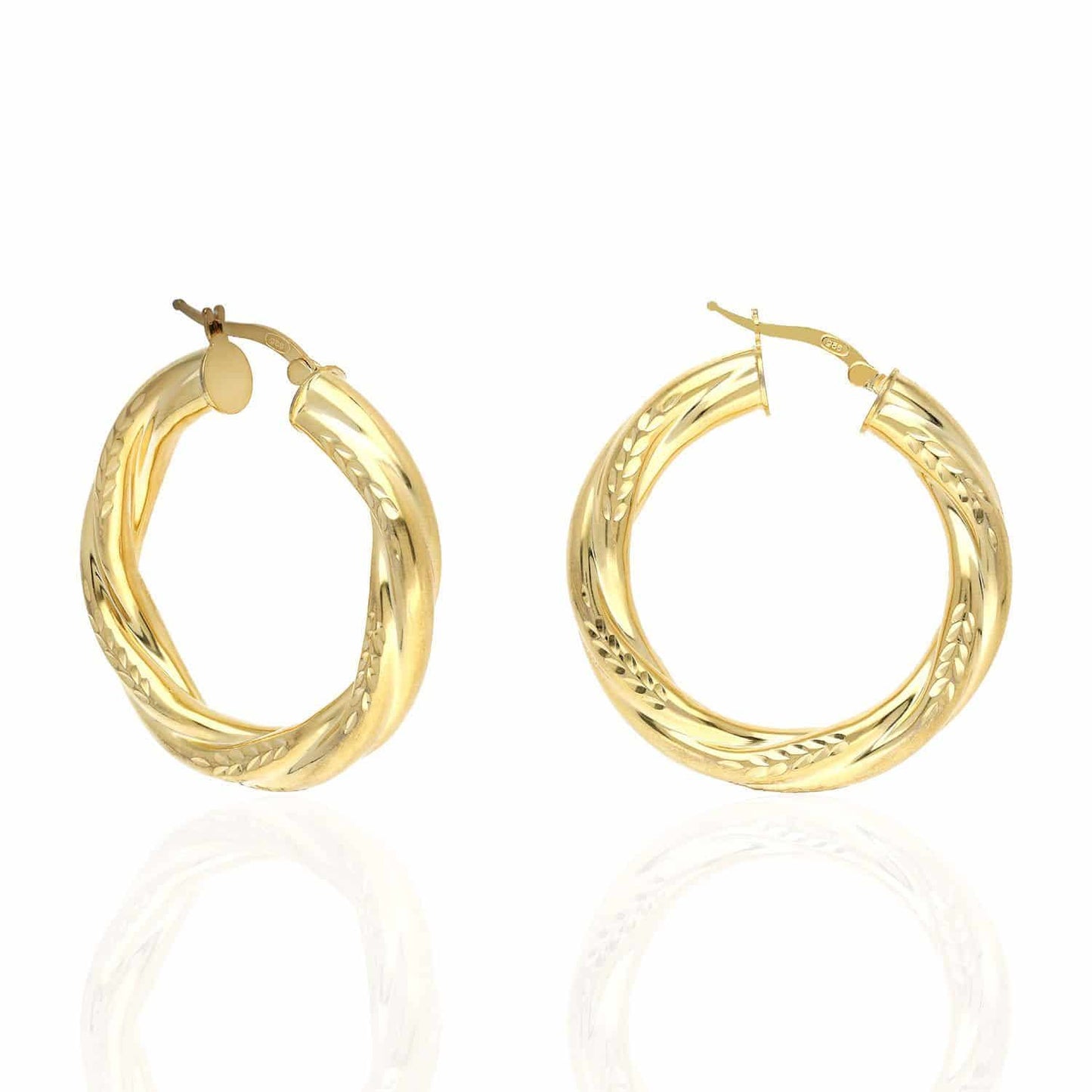14k Gold Over Silver Twisted Tube Diamond Cut Diameter Hoop Earrings 36mm