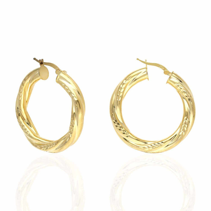 14k Gold Over Silver Twisted Tube Diamond-Cut Diameter Hoop Earrings 36mm
