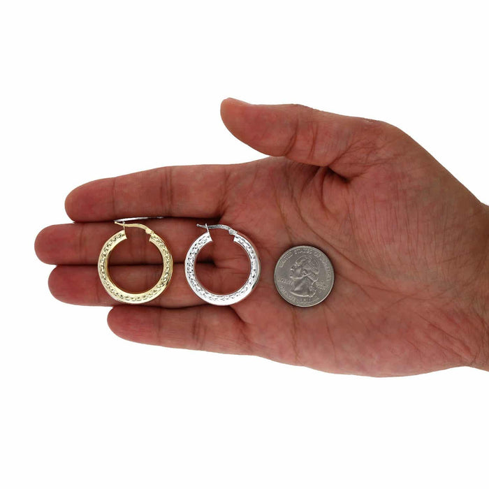 Yellow White Gold Over 925 Sterling Silver Diamond-Cut Chunky Hoop Earrings 30mm