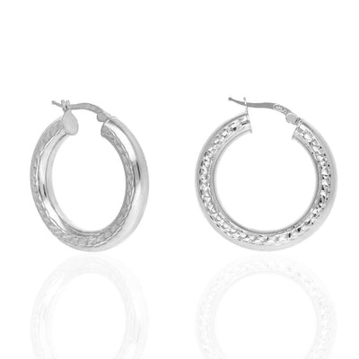 Yellow White Gold Over 925 Sterling Silver Diamond-Cut Chunky Hoop Earrings 30mm