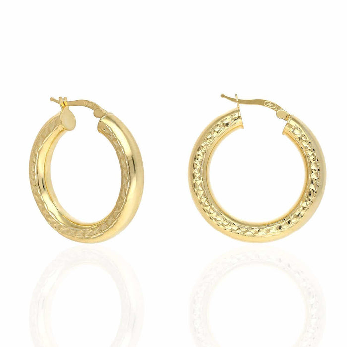 Yellow White Gold Over 925 Sterling Silver Diamond-Cut Chunky Hoop Earrings 30mm