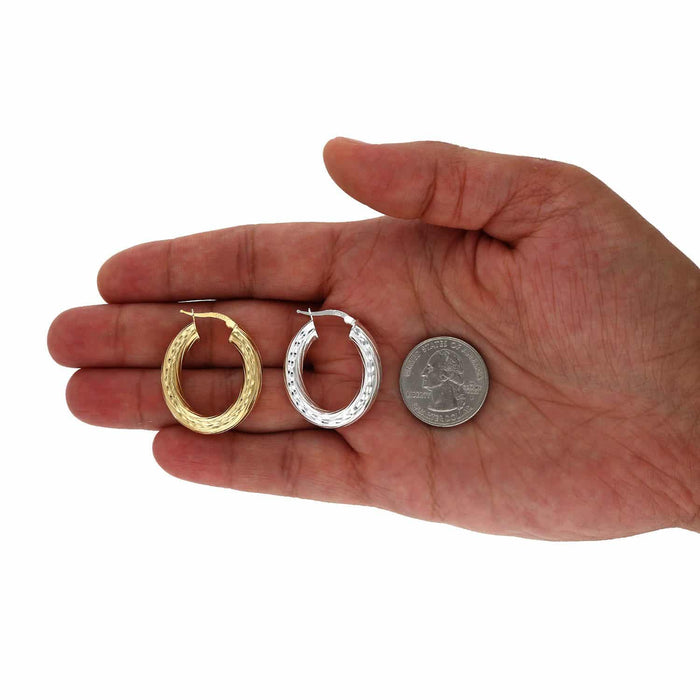 Yellow White Gold Over 925 Sterling Silver 5mm Tube Oval Hoop Earrings